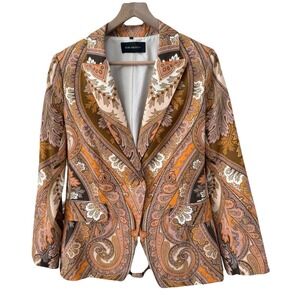 Kobi Halperin Orange Melon Paisley Blazer sz Med Cotton Career Clare Jacket